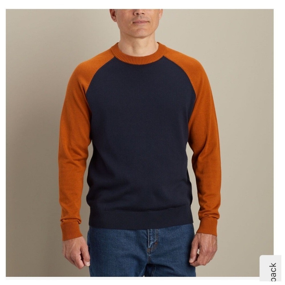 Duluth Trading Co Mens Rocket Science Baseball Crew Sweater Navy Orange 3XL